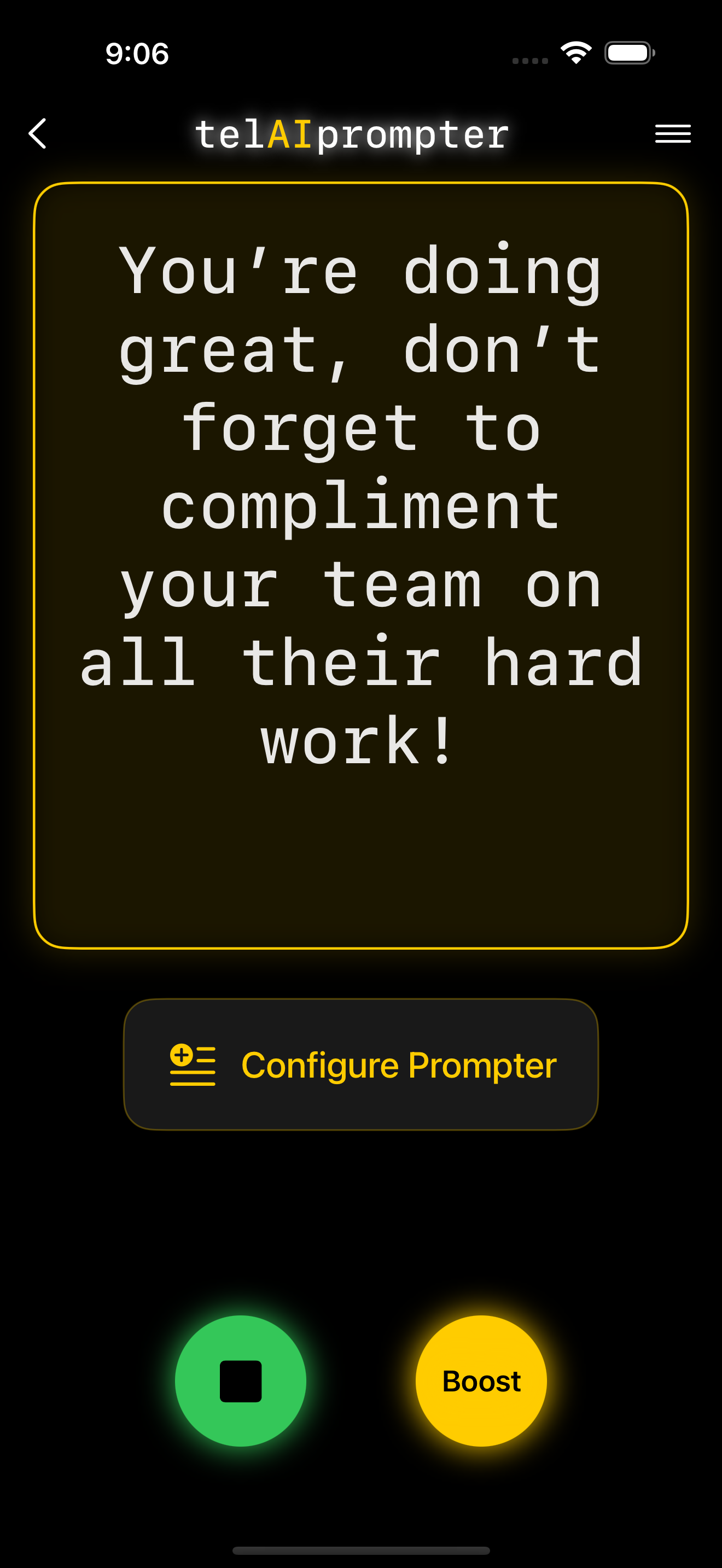 telAIprompter app showing a third example